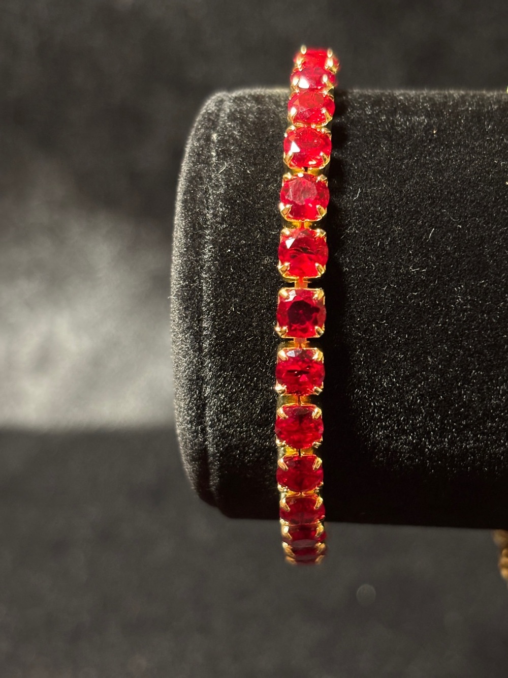 4.8mm Yellow Gold Red Tennis CZ Bracelet 8 in. - Picture 5 of 11